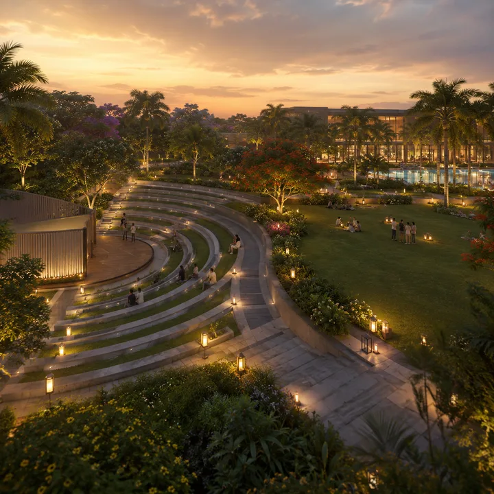 Prestige Devanahalli tree-lined park walkway
