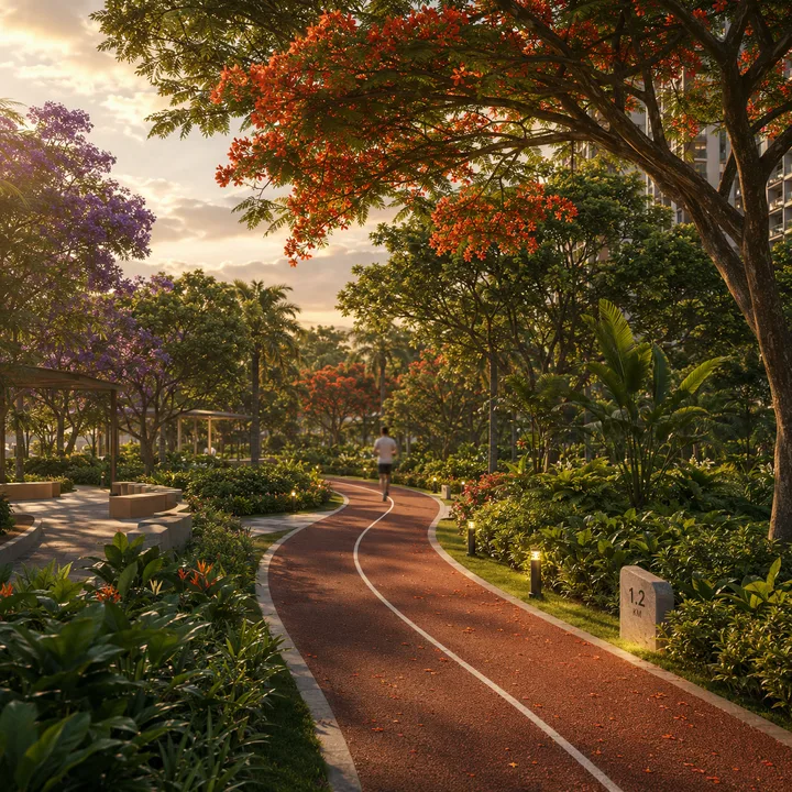 Prestige Devanahalli arrival driveway and tower frontage